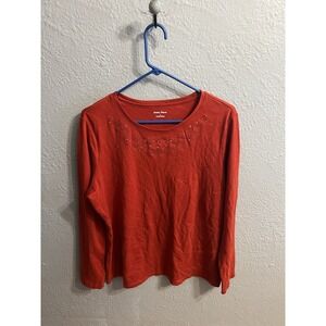 Studio Works Red Sequin Top Size Large Long Sleeves Stretch Lightweight Holiday